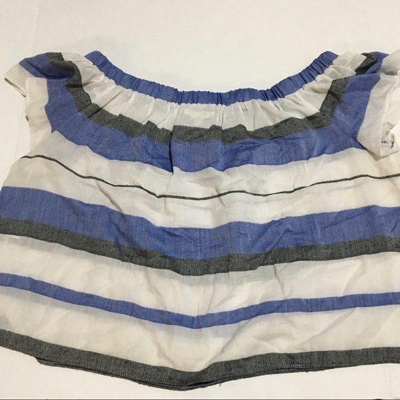 Women's Max Studio Off Shoulder Short Sleeve Striped Top Chambray Summer Blue Lg - Picture 7 of 7